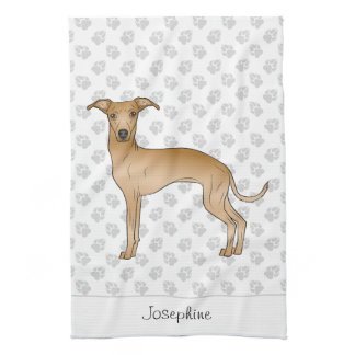 Fawn Italian Greyhound With Custom Name Kitchen Towel