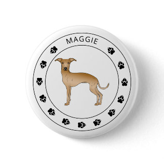 Fawn Italian Greyhound With Paws And Custom Name Button