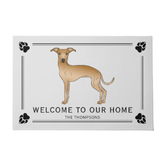 Fawn Italian Greyhound With Paws And Custom Text Doormat