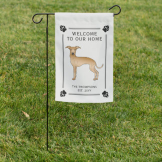 Fawn Italian Greyhound With Paws And Custom Text Garden Flag