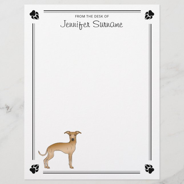 Fawn Italian Greyhound With Paws And Custom Text Letterhead (Front)