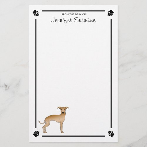 Fawn Italian Greyhound With Paws And Custom Text Stationery