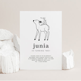 Fawn Line Drawing Birthday Invitation