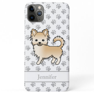 Fawn Long Coat Chihuahua Cartoon Dog &amp; Name iPhone 11 Pro Max Case