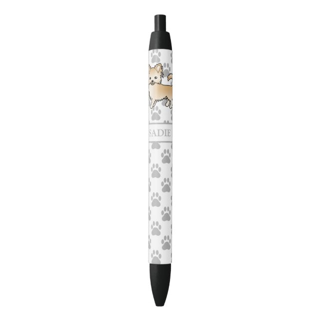 Fawn Long Coat Chihuahua Cartoon Dog & Name Pen (Front Vertical)