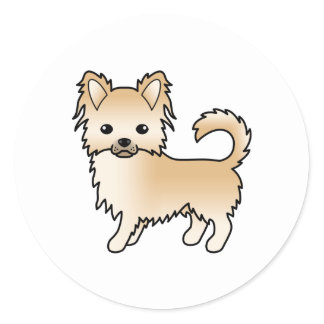 Fawn Long Coat Chihuahua Cute Cartoon Dog Classic Round Sticker