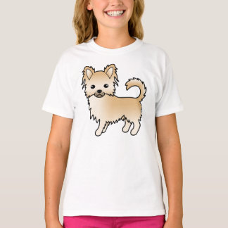 Fawn Long Coat Chihuahua Cute Cartoon Dog T-Shirt