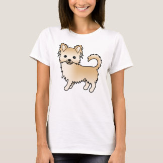 Fawn Long Coat Chihuahua Cute Cartoon Dog T-Shirt