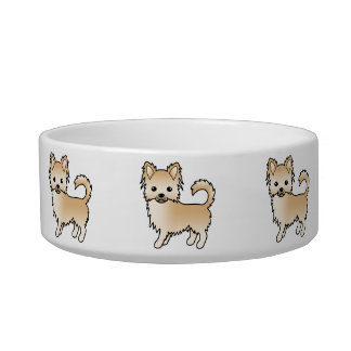 Fawn Long Coat Chihuahua Cute Cartoon Dogs Bowl
