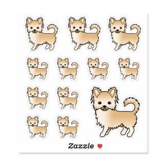 Fawn Long Coat Chihuahua Cute Cartoon Dogs Sticker