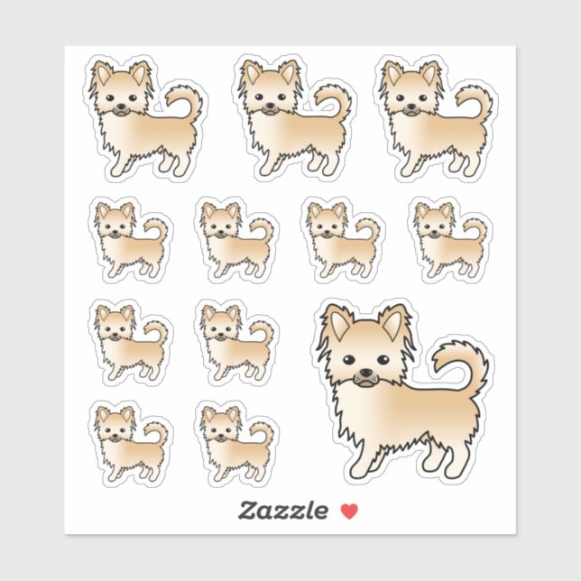 Fawn Long Coat Chihuahua Cute Cartoon Dogs Sticker (Sheet)