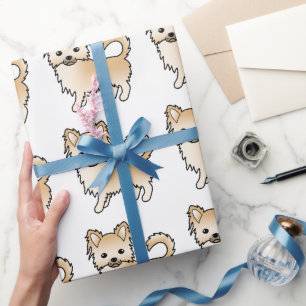 Fawn Long Coat Chihuahua Cute Dog Pattern Wrapping Paper