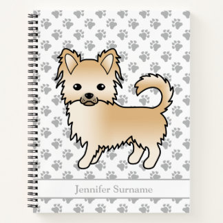 Fawn Long Coat Chihuahua Dog &amp; Custom Text Notebook