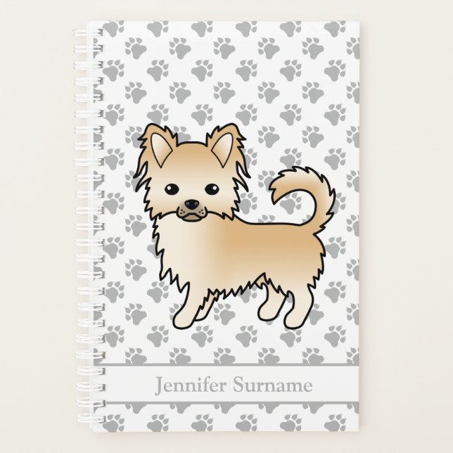 Fawn Long Coat Chihuahua Dog & Custom Text Planner (Front)
