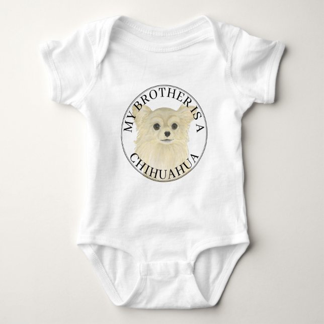 Fawn Long Haired Chihuahua Dog Big Brother Baby Bodysuit (Front)