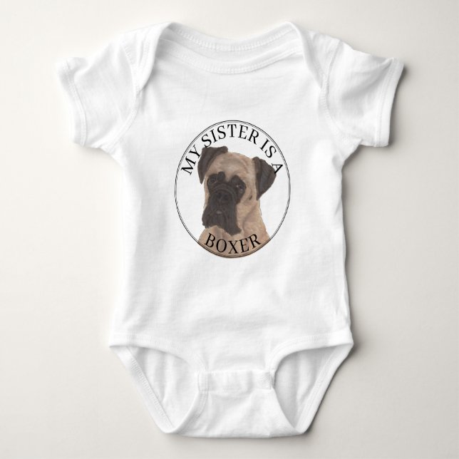 Fawn Masked Boxer Dog Big Sister Baby Bodysuit (Front)