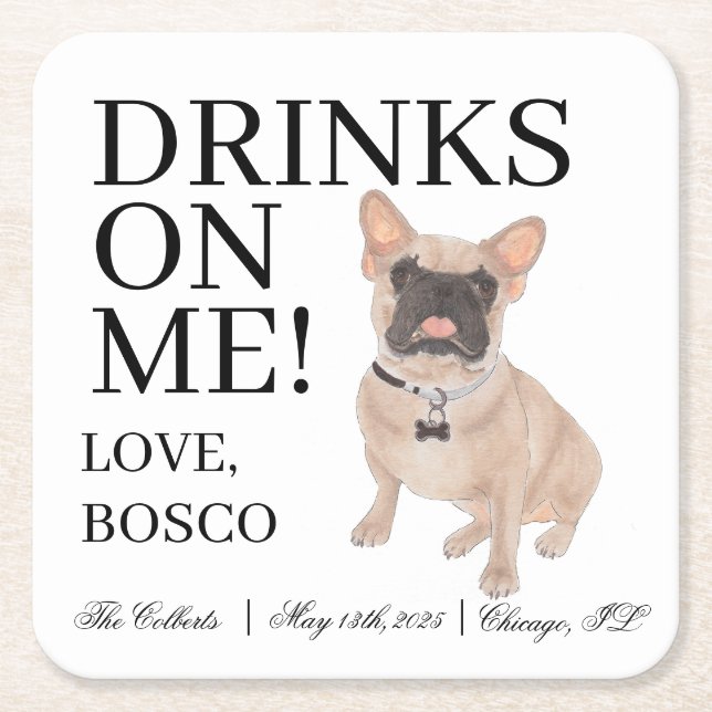 Fawn Masked Frenchie French Bulldog Wedding Square Paper Coaster (Front)