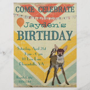 Fawn & Owl Chevron Birthday Invitation
