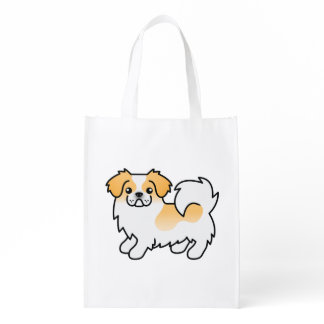 Fawn Parti-Color Tibetan Spaniel Cute Cartoon Dog Grocery Bag