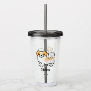 Fawn Parti-Color Tibetan Spaniel Cute Dog & Name Acrylic Tumbler