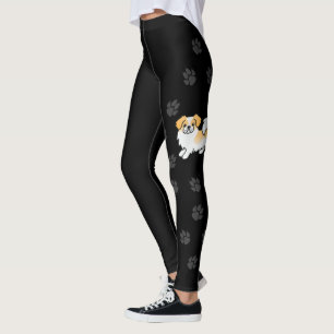 Fawn Parti-Color Tibetan Spaniel Cute Dog & Paws Leggings