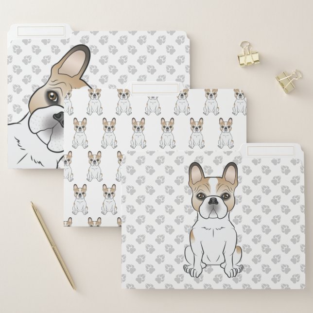 Fawn Piebald French Bulldog / Frenchie Cartoon Dog File Folder (Set)