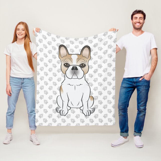 Fawn Piebald French Bulldog / Frenchie Cartoon Dog Fleece Blanket (In Situ)