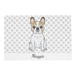 Fawn Pied French Bulldog Dog Sitting &amp; Name Placemat