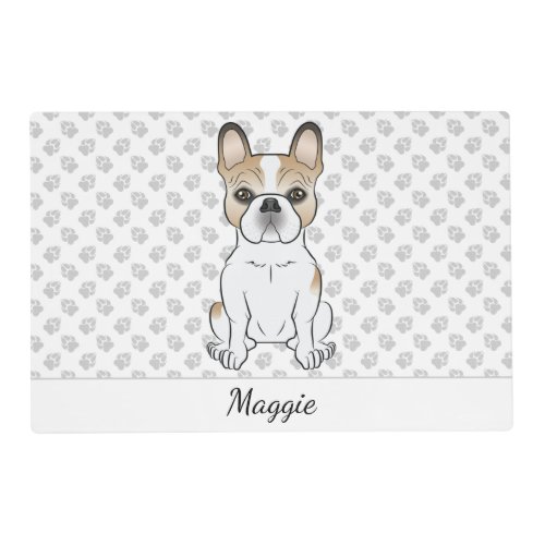 Fawn Pied French Bulldog Dog Sitting  Name Placemat