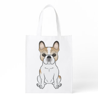 Fawn Pied French Bulldog / Frenchie Cartoon Dog Grocery Bag