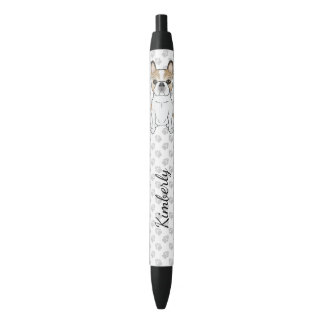 Fawn Pied French Bulldog Frenchie Cute Dog &amp; Name Black Ink Pen