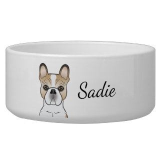 Fawn Pied French Bulldog Frenchie Cute Dog &amp; Name Bowl