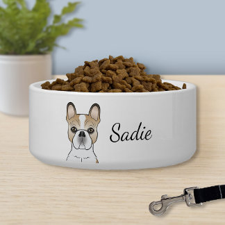 Fawn Pied French Bulldog Frenchie Cute Dog &amp; Name Bowl