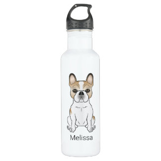Fawn Pied French Bulldog Frenchie Cute Dog &amp; Name Stainless Steel Water Bottle