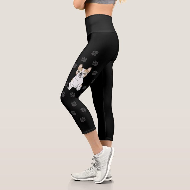 Fawn Pied French Bulldog Frenchie Cute Dog & Paws Capri Leggings (Left)