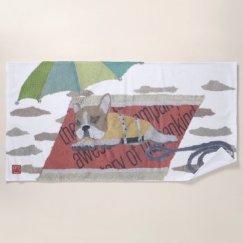 Fawn Pied French Bulldog  Frenchie  Modern Beach Towel by BlessHue at Zazzle