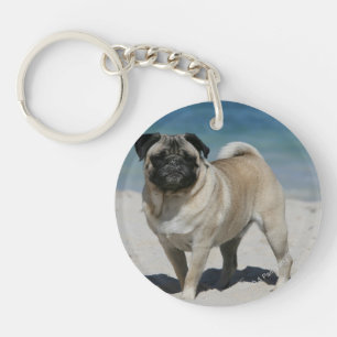Fawn Pug at the Beach Keychain