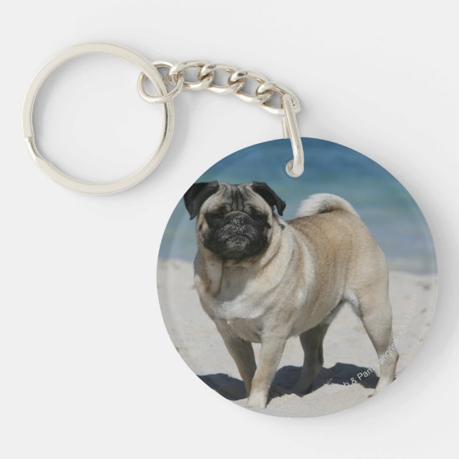 Fawn Pug at the Beach Keychain (Front)