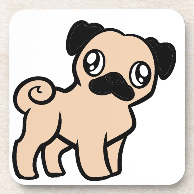 fawn pug cartoon beverage coaster (Front)
