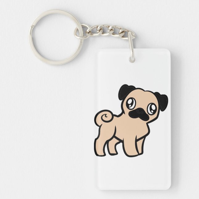 fawn pug cartoon keychain (Front)
