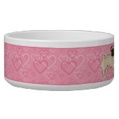 Fawn Pug Cartoon Mops On Pink Hearts With Name Bowl (Left)