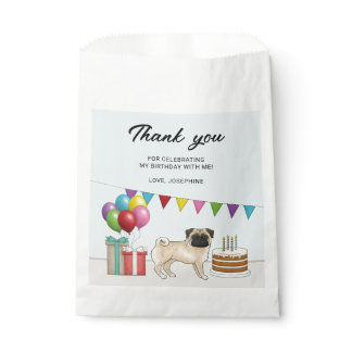 Fawn Pug Cute Cartoon Dog Birthday Thank You Favor Bag