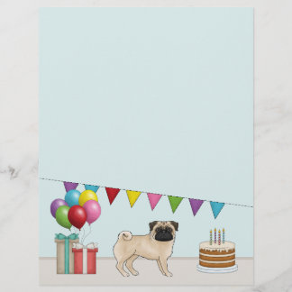 Fawn Pug Cute Cartoon Dog Colorful Birthday Letterhead