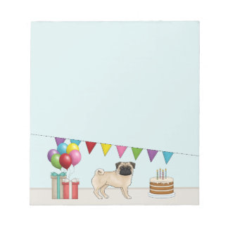Fawn Pug Cute Cartoon Dog Colorful Birthday Notepad