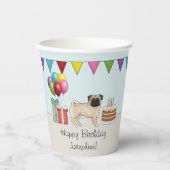 Fawn Pug Cute Cartoon Dog Colorful Birthday Paper Cups (Front)