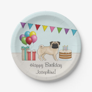 Fawn Pug Cute Cartoon Dog Colorful Birthday Paper Plates