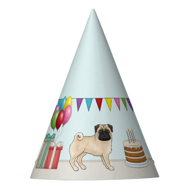 Fawn Pug Cute Cartoon Dog Colorful Birthday Party Hat (Front)