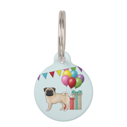 Fawn Pug Cute Cartoon Dog Colorful Birthday Pet ID Tag