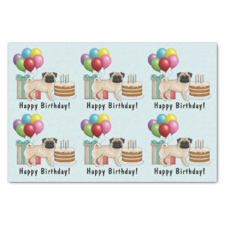 Fawn Pug Cute Cartoon Dog Colorful Birthday Tissue Paper