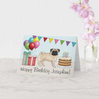 Fawn Pug Cute Cartoon Dog Colorful Happy Birthday Card
